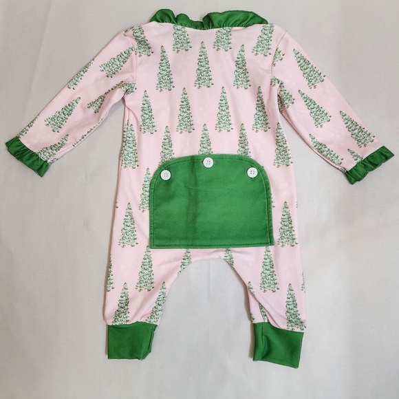 🎄Sugar Bee Ruffle Pink Christmas Tree Holiday One Piece 3mo - Picture 5 of 8